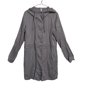 Lululemon Gray City Stroll Hooded Trench Coat Rain Jacket Women Size 8 Relaxed